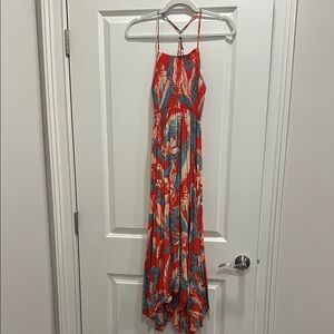Free People Red and Blue Sleeveless Halter Maxi Dress